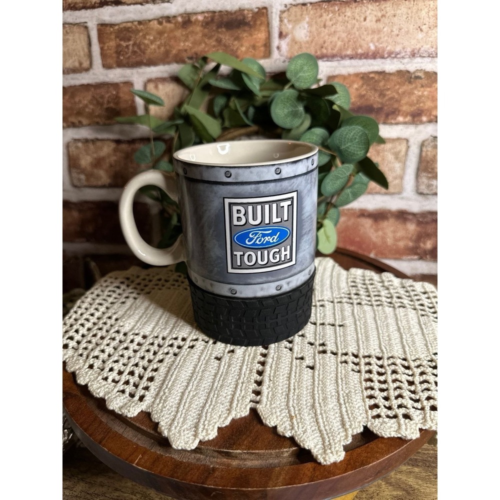 Vintage Built Ford Tough Coffee Mug Collectible with Molded Rubber Tire Base